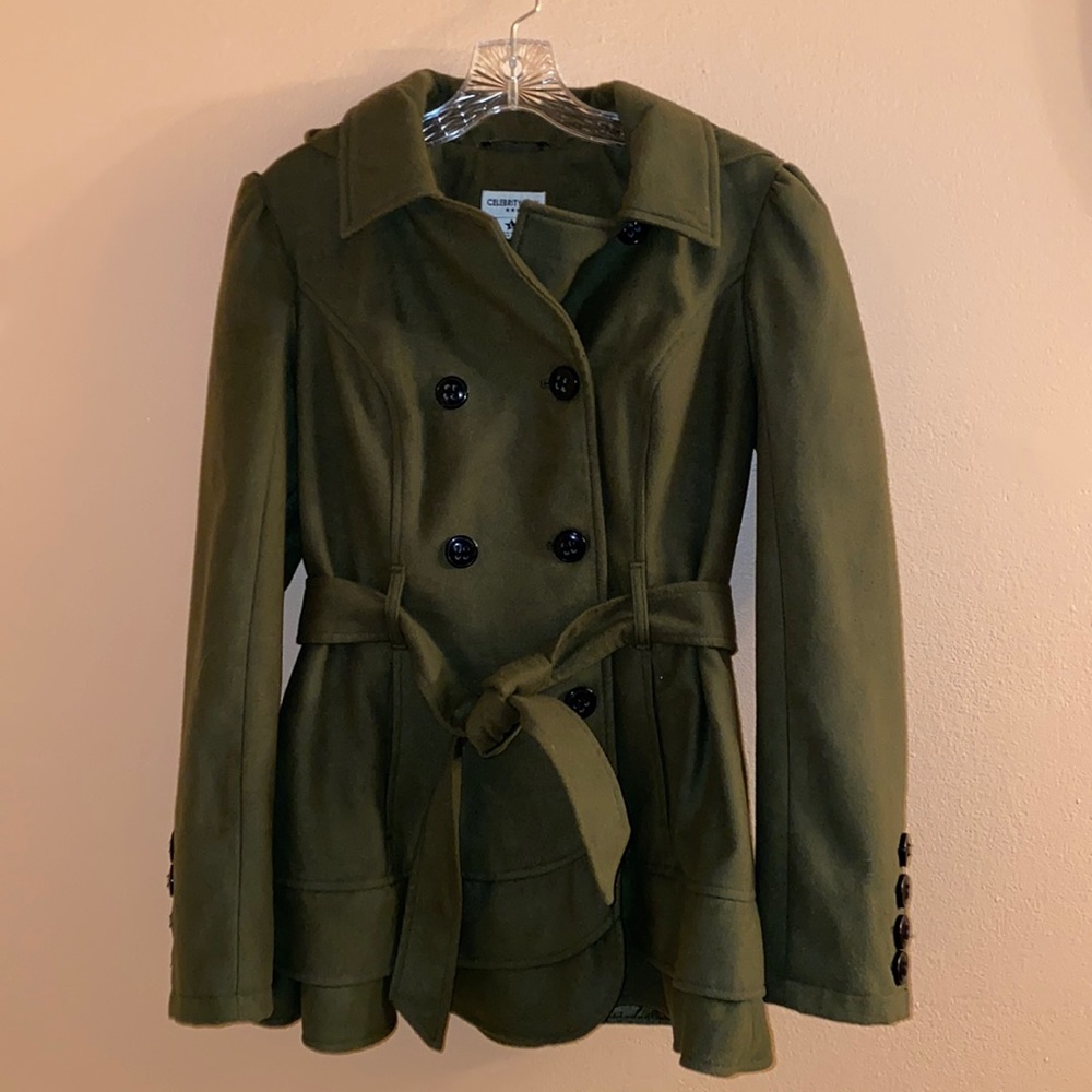 Olive Green Hooded Peacoat by Celebrity Pink 🫒
